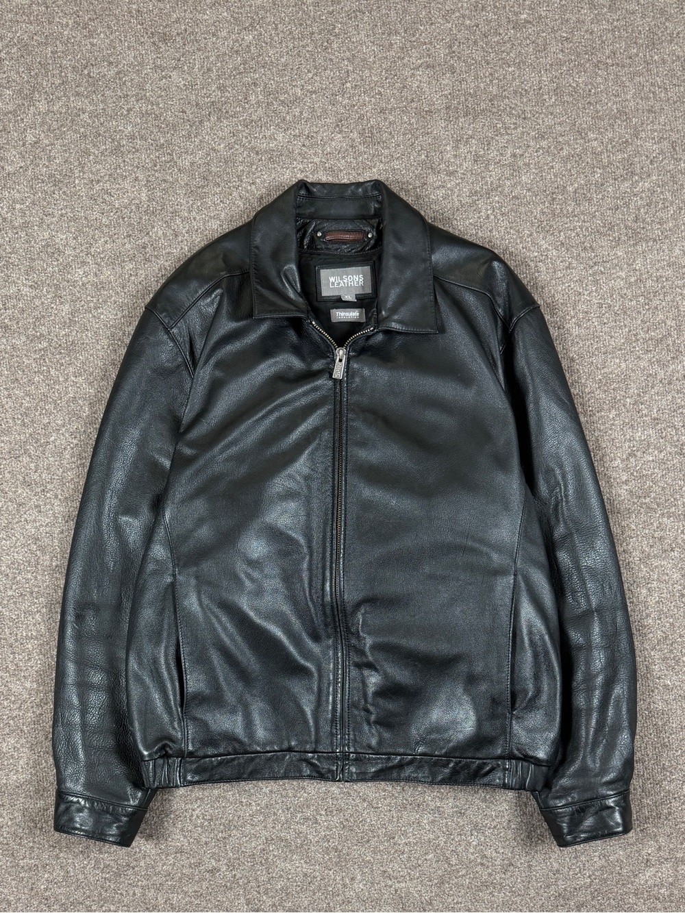 Vintage Wilsons Black Leather Zip Up Bomber Jacket Men’s XL Removable Lining 90s